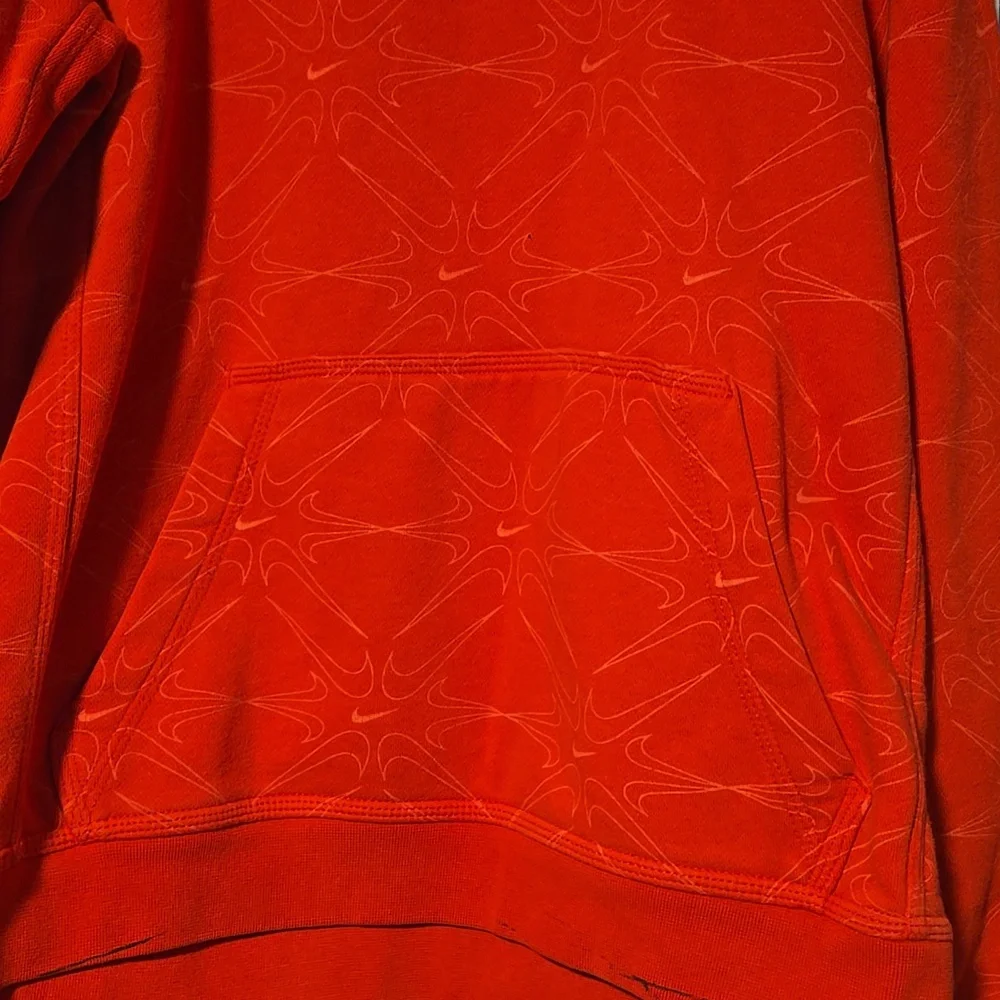 Nike Center Swoosh Check All Over Print Sweatshirt Hoodie Red Kids Large